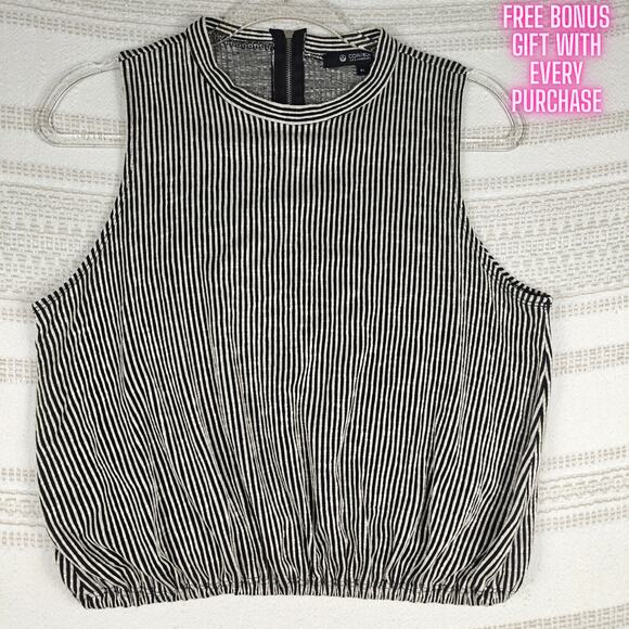 Coin1804 Black White Striped Crop Tank Top Size XL New - Picture 1 of 7